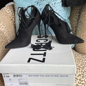 Schutz Justine stiletto suede pointed toe tie booties